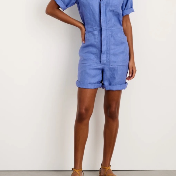 New with tag size small Alex Mill blue standard short jumpsuit linen - Picture 3 of 4